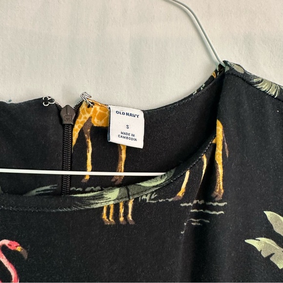 Old Navy size S black fitted dress with safari animal print - Picture 3 of 8